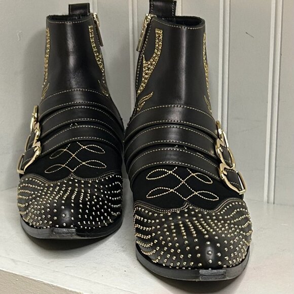 Anine Bing Leather Studded Accents Moto Boots Size 8 - Picture 1 of 8